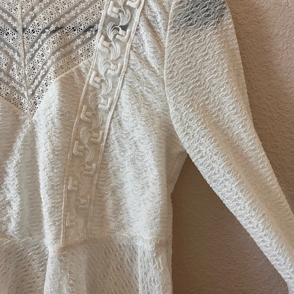 Free People Cream Lace Ling Sleeve Peplum top / Boho Western Cowgirl - Picture 7 of 13